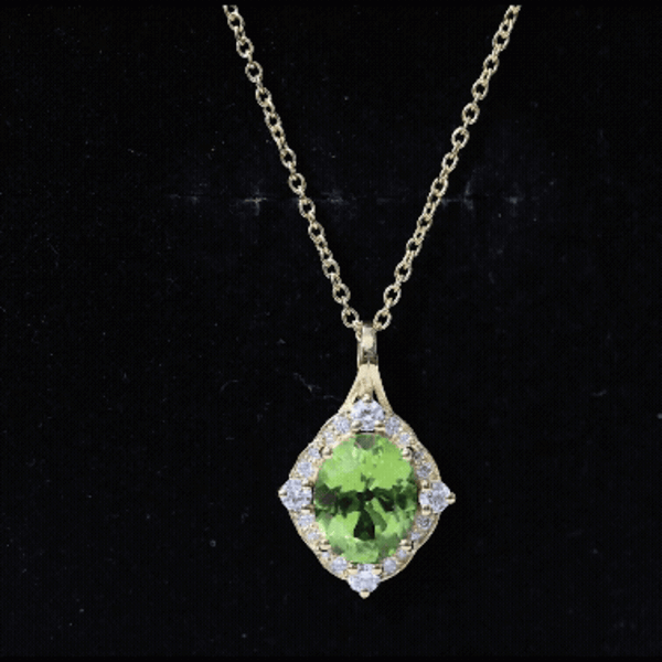Real 2.5 Carat Peridot Vintage Pendant with Diamond Halo AAA 14K Yellow Gold Plated Silver - Rosec Jewels