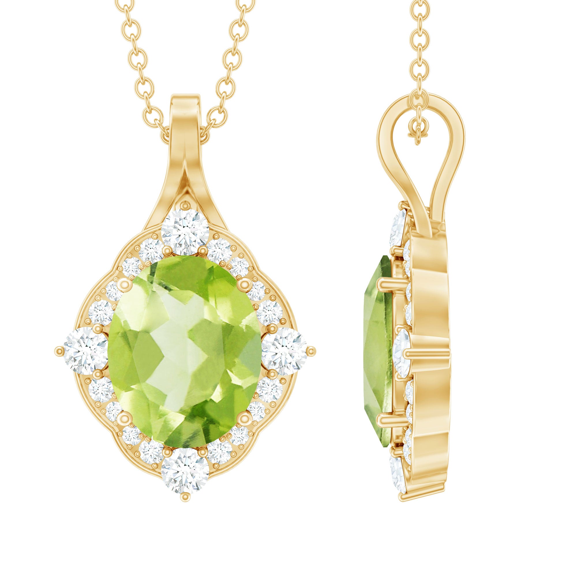 Genuine Peridot Vintage Necklace with Diamond Halo