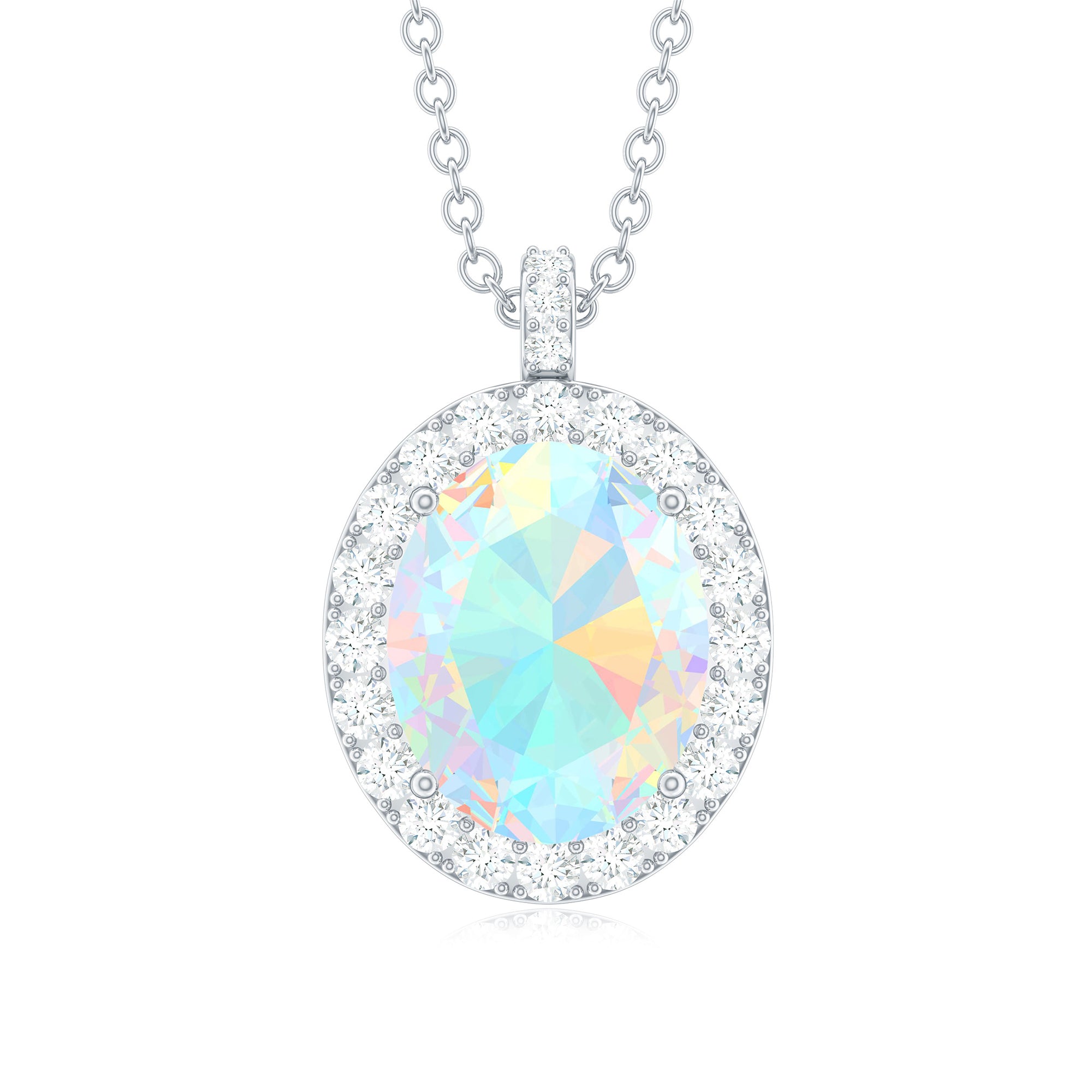 Ethiopian Opal and Diamond Halo Pendant Necklace Ethiopian Opal - ( AAA ) - Quality - Rosec Jewels