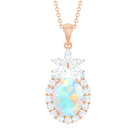 Ethiopian Opal Halo Statement Pendant Necklace Ethiopian Opal - ( AAA ) - Quality - Rosec Jewels