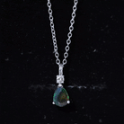 Pear Shape Black Opal Teardrop Pendant Necklace with Diamond Black Opal - ( AAA ) - Quality - Rosec Jewels