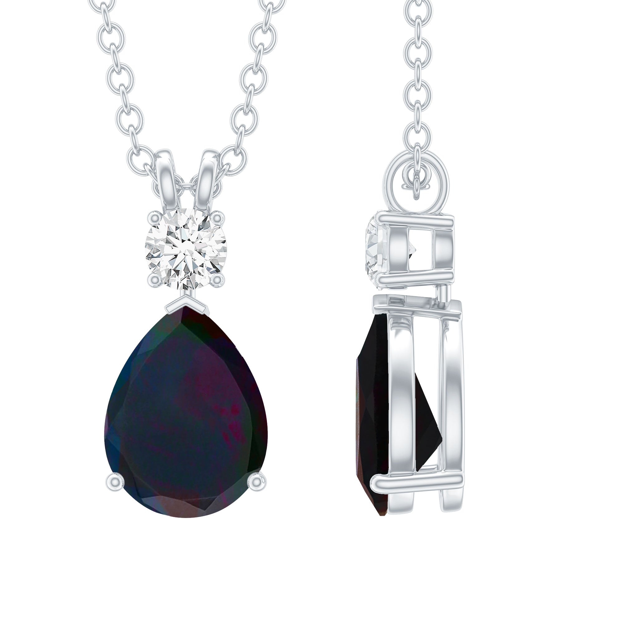 Pear Shaped Black Opal Drop Pendant with Diamond AAA - Rosec Jewels