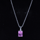 Emerald Cut 1.75 Carat Lab Grown Pink Sapphire Solitaire Necklace with Diamond AAAA 92.5 Sterling Silver - Rosec Jewels