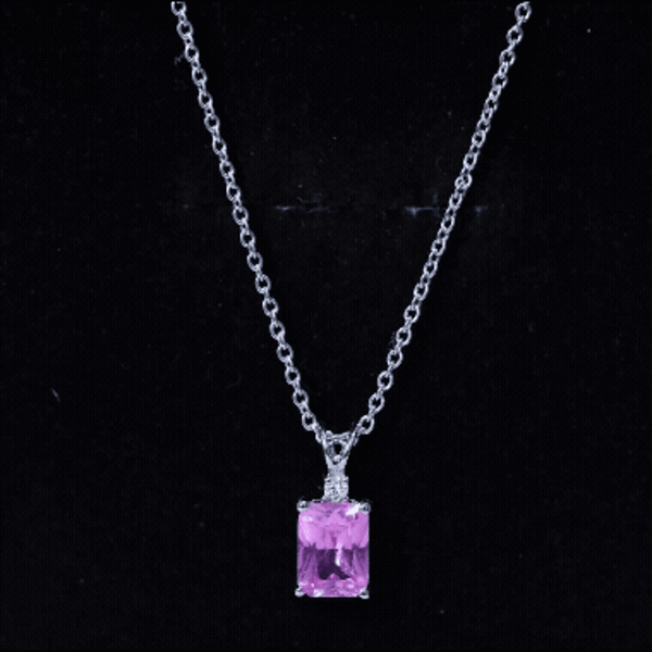 Emerald Cut 1.75 Carat Lab Grown Pink Sapphire Solitaire Necklace with Diamond AAAA 92.5 Sterling Silver - Rosec Jewels