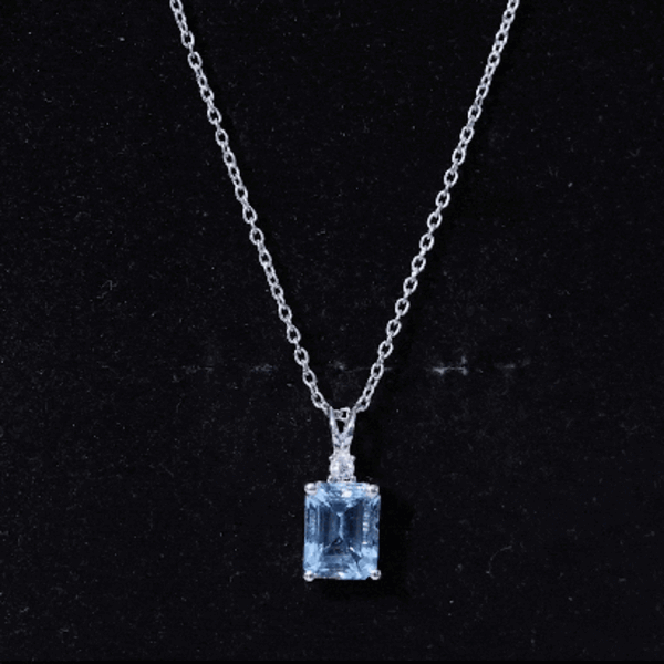 Natural 1.8 Carat Emerald Cut Aquamarine Necklace with Silver Chain AAA 92.5 Sterling Silver - Rosec Jewels