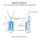 Natural 1.8 Carat Emerald Cut Aquamarine Necklace with Silver Chain AAA 92.5 Sterling Silver - Rosec Jewels