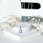 Natural 1.8 Carat Emerald Cut Aquamarine Necklace with Silver Chain AAA 92.5 Sterling Silver - Rosec Jewels
