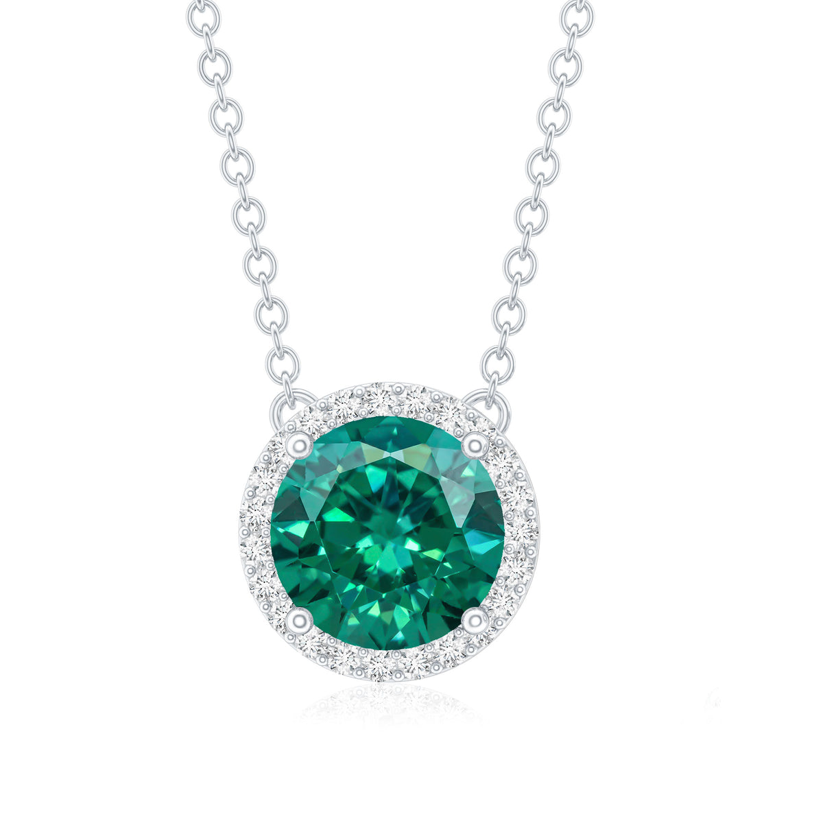2 Carat Round Lab Created Emerald and Diamond Halo Necklace AAAA - Rosec Jewels
