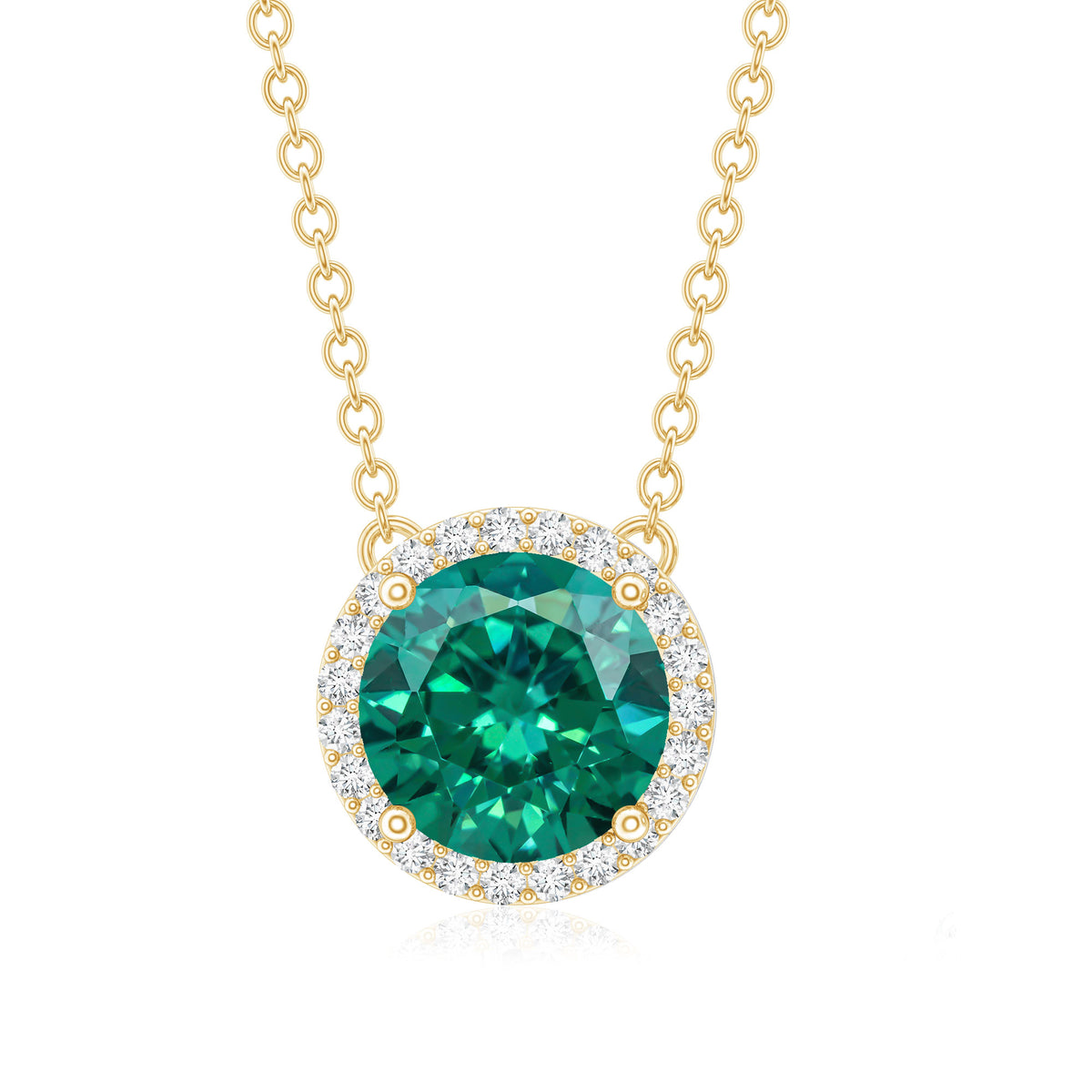 2 Carat Round Lab Created Emerald and Diamond Halo Necklace AAAA - Rosec Jewels