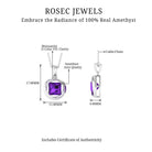 8 MM Princess Cut Amethyst Solitaire Pendant Necklace Amethyst - ( AAA ) - Quality 92.5 Sterling Silver - Rosec Jewels