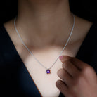 Real Amethyst Solitaire Pendant Necklace 8 MM Princess Cut - Rosec Jewels