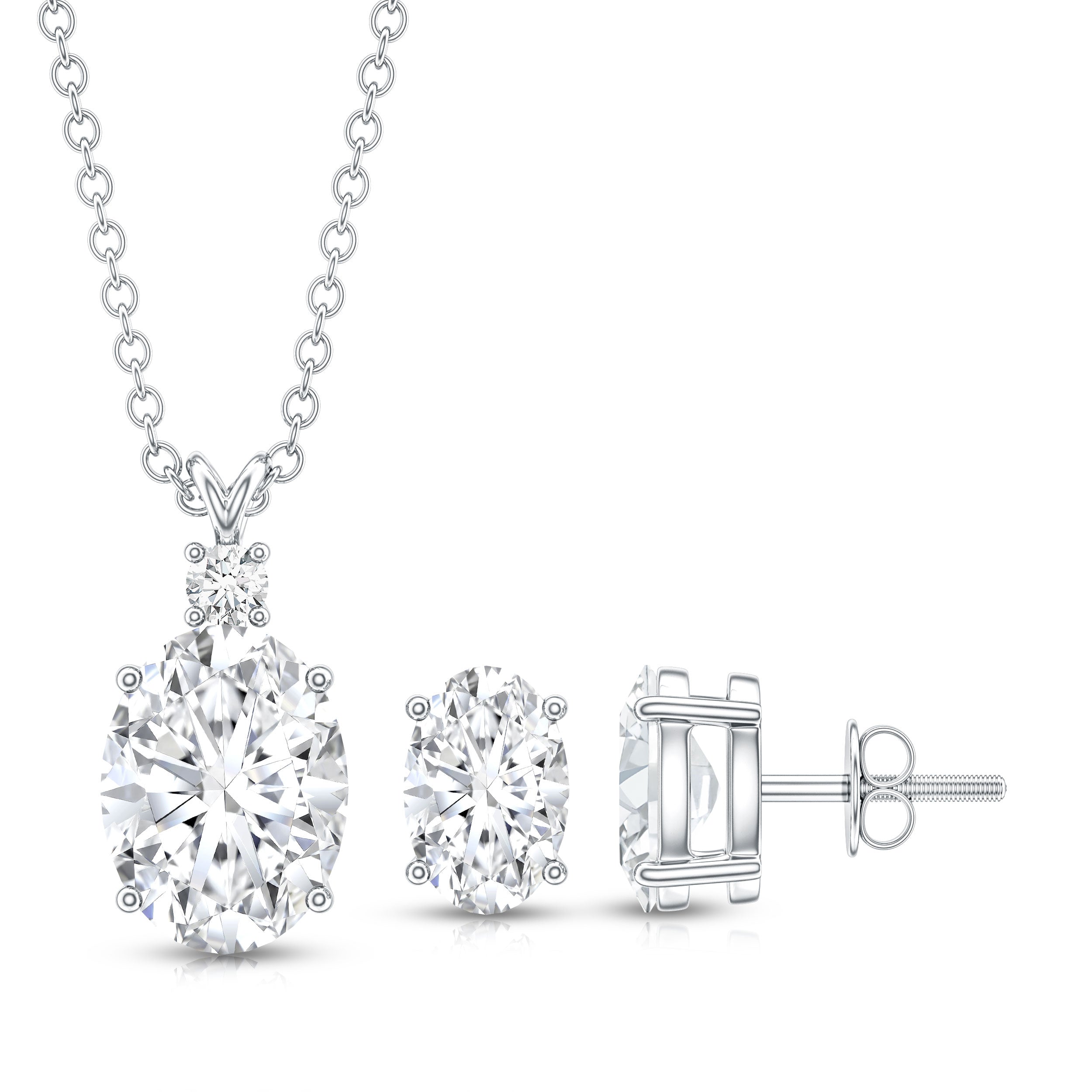 Certified Oval Shaped Lab Grown Diamond Bridal Jewelry Set Lab - ( EF-VS ) - Rosec Jewels