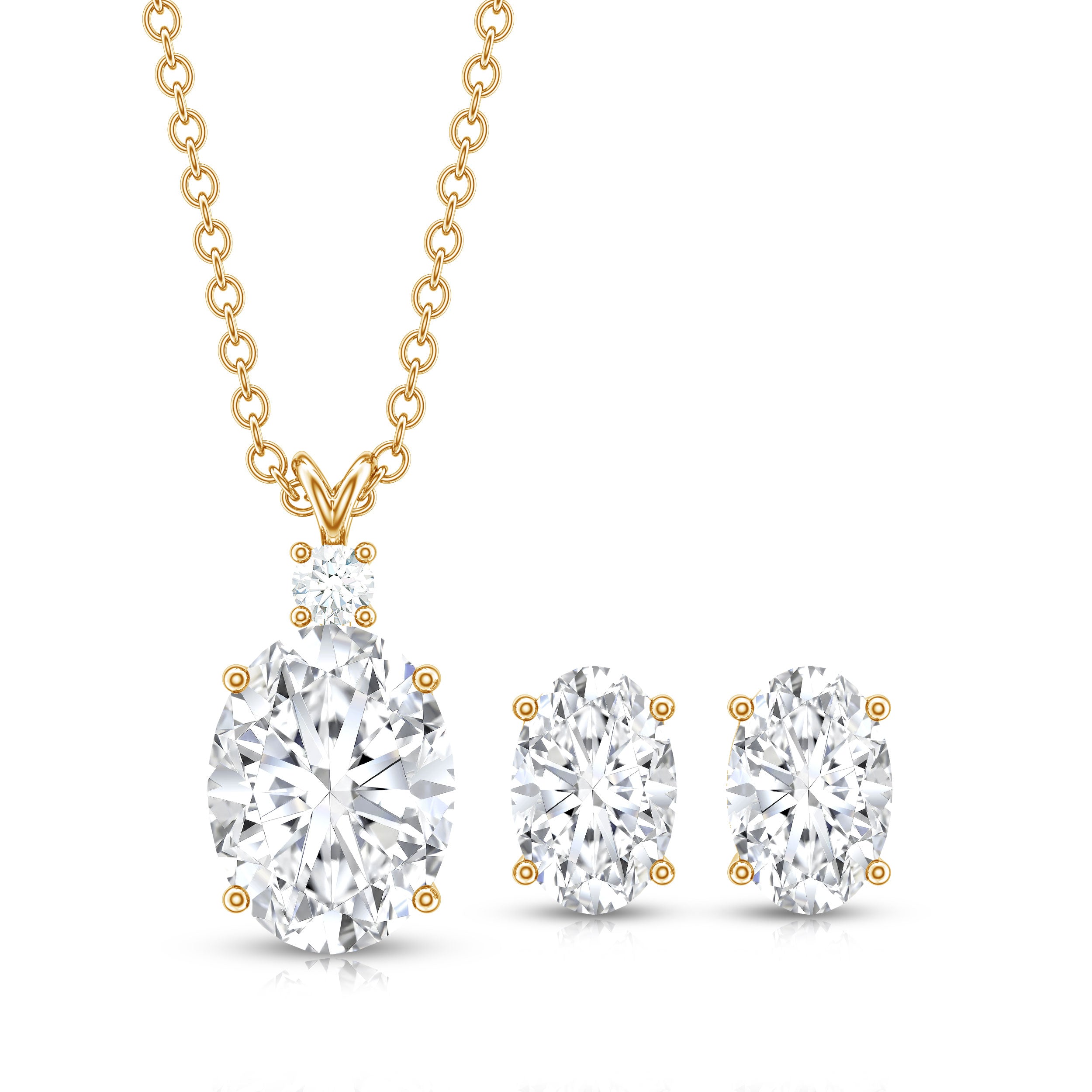 Certified Oval Shaped Lab Grown Diamond Bridal Jewelry Set Lab - ( EF-VS ) - Rosec Jewels