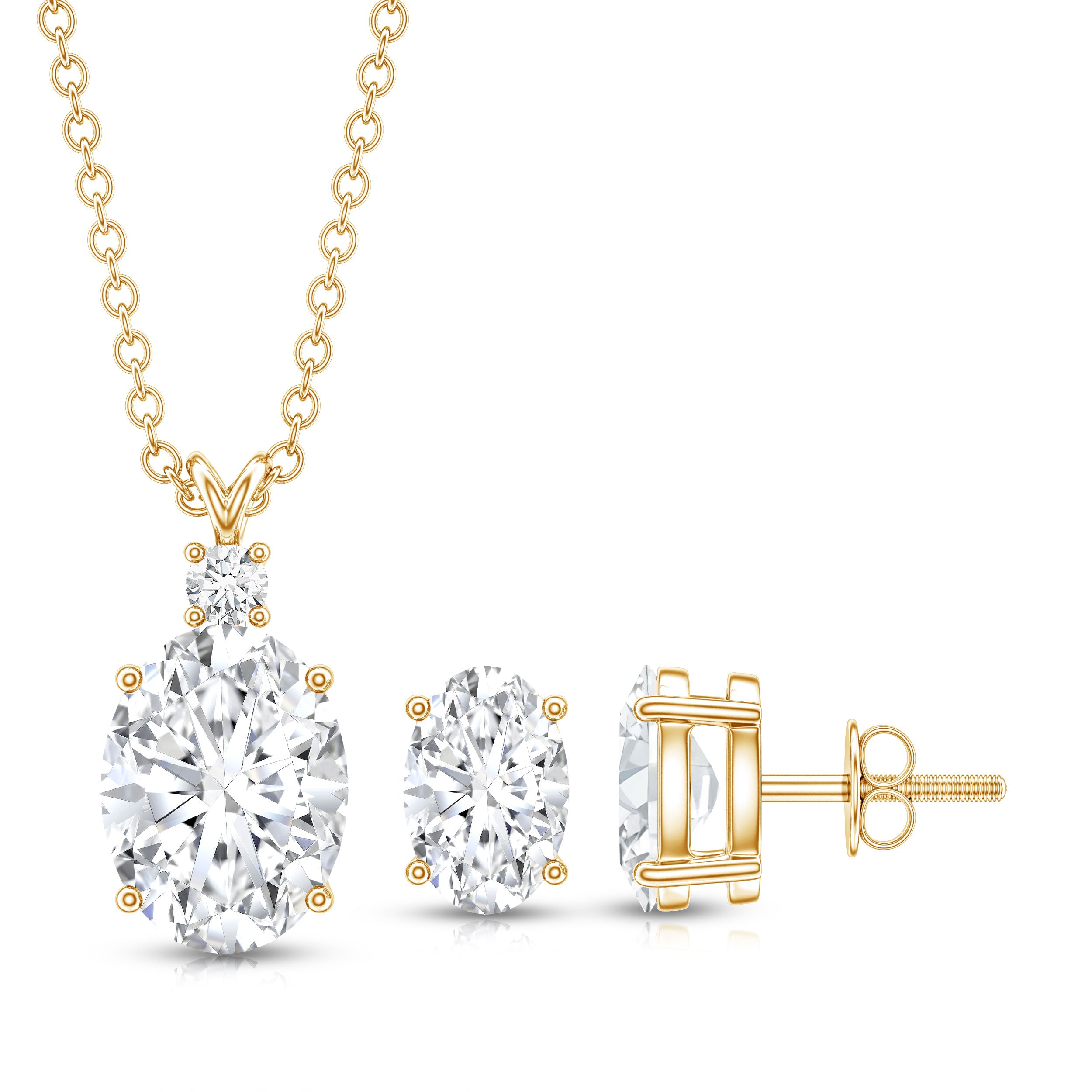 Certified Oval Shaped Lab Grown Diamond Bridal Jewelry Set Lab - ( EF-VS ) - Rosec Jewels