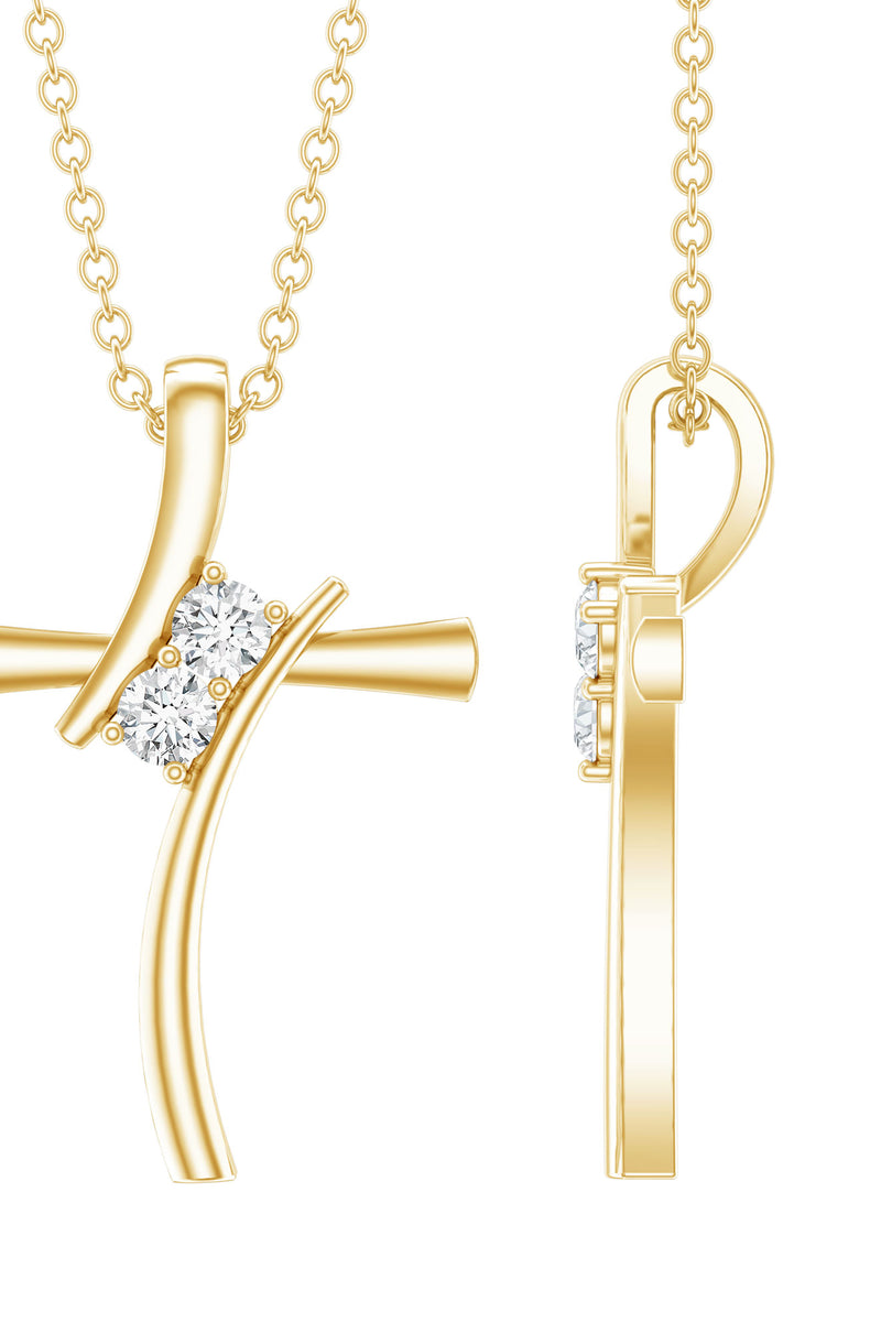 Rosec Jewels 0.14 CT Lab Grown Diamond Cross Necklace (Hidden Bail)