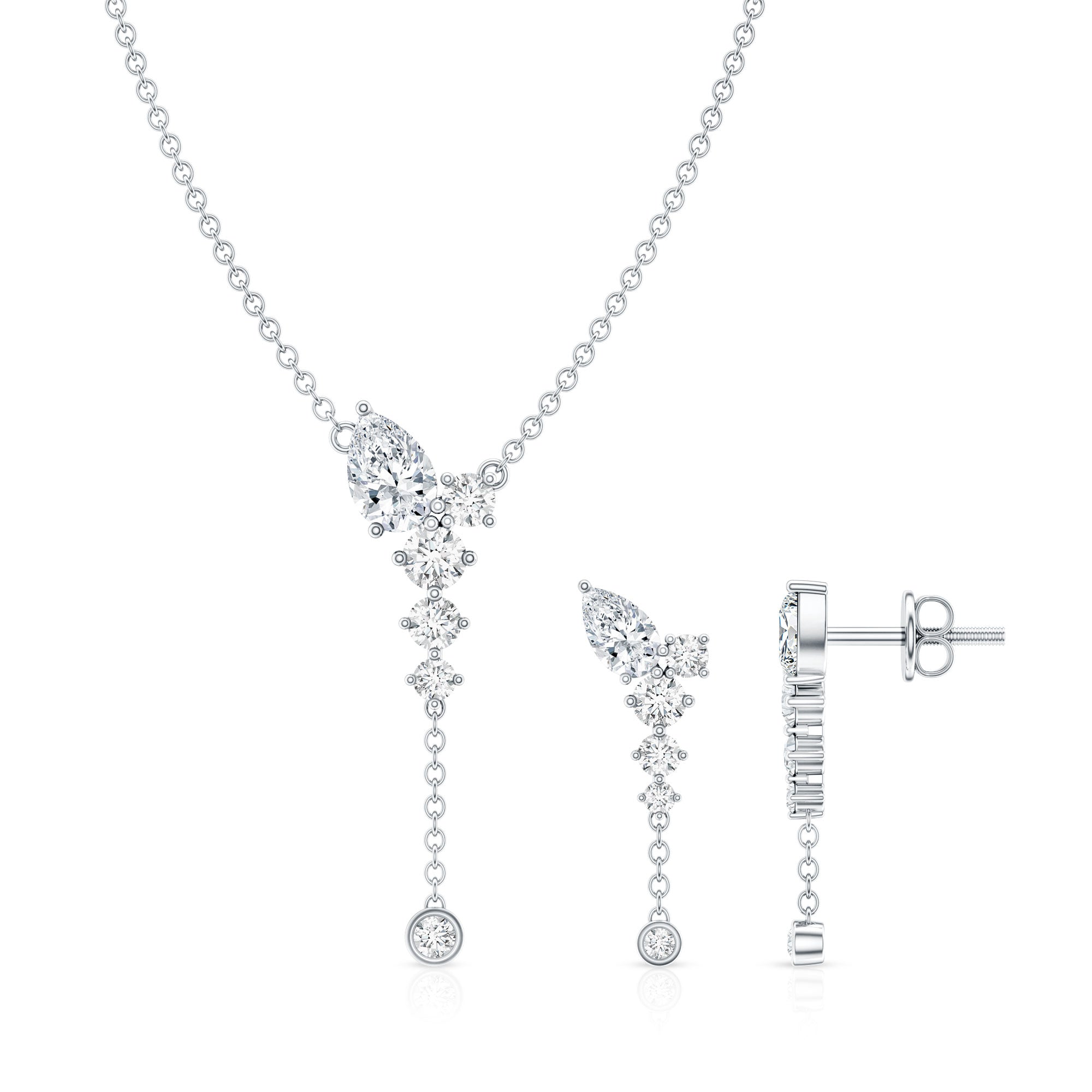 Certified Lab Grown Diamond Designer Necklace and Earrings Set Lab - ( EF-VS ) - Rosec Jewels