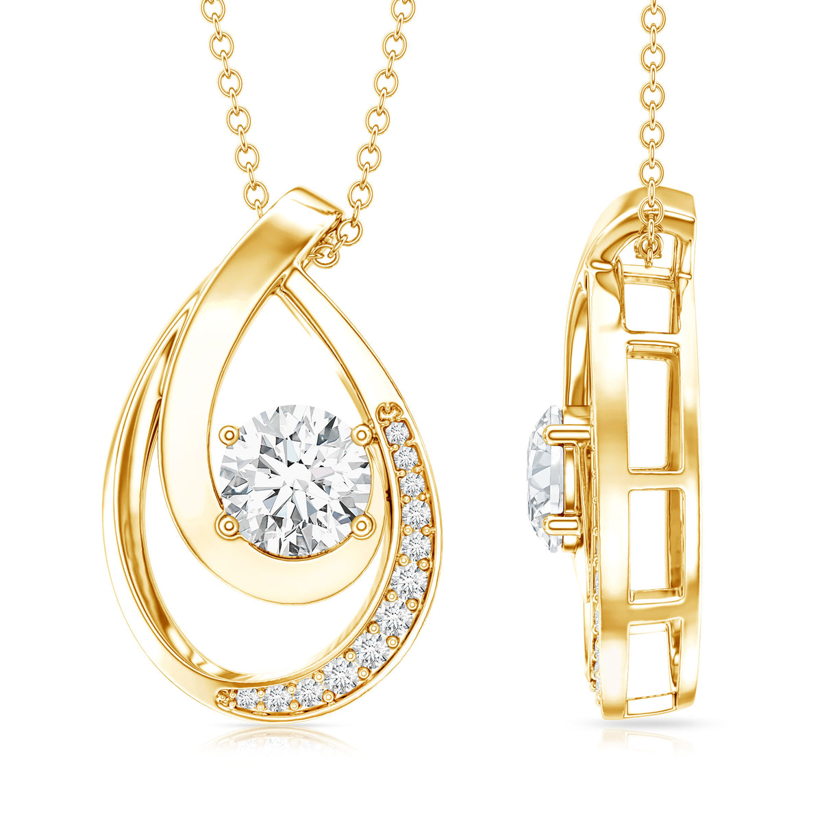 0.9 Carat Round Lab Grown Diamond Teardrop Necklace for Women Lab - ( EF-VS ) - Rosec Jewels