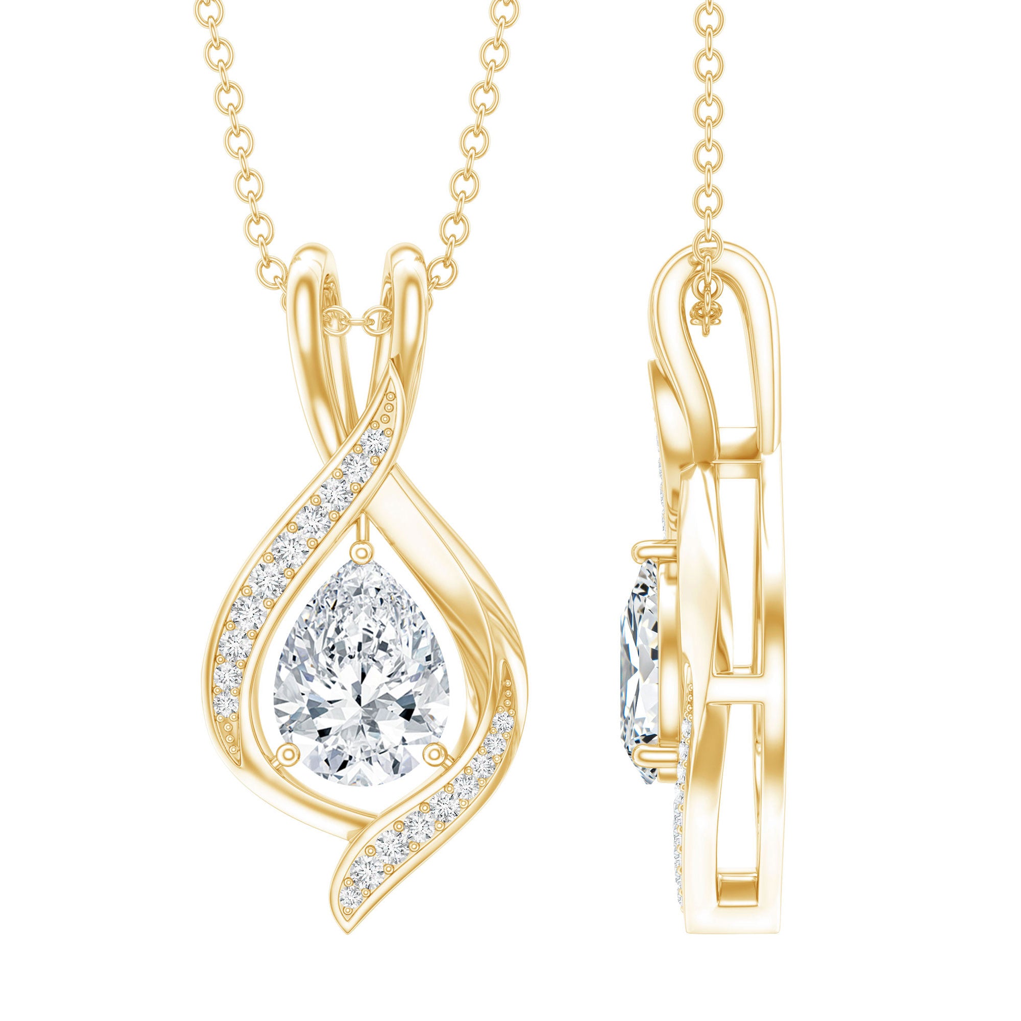 Lab Grown Diamond Teardrop Bridal Wedding Necklace Lab - ( EF-VS ) - Rosec Jewels