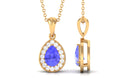 Tanzanite Teardrop Halo Pendant Necklace Tanzanite - ( AAA ) - Quality - Rosec Jewels