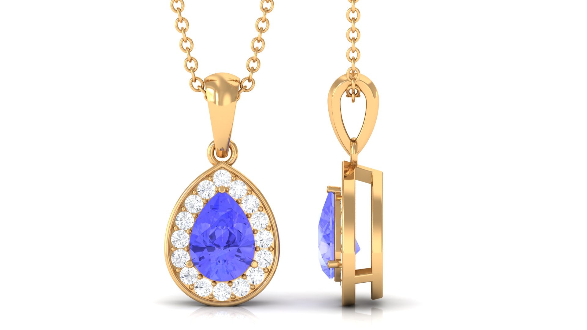 Tanzanite Teardrop Halo Pendant Necklace AAA - Rosec Jewels
