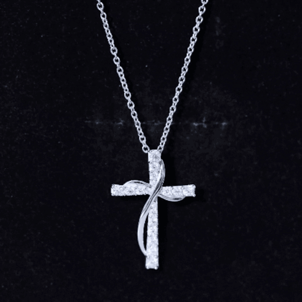 Certified Moissanite Designer Cross Pendant Necklace in Silver D-VS1 92.5 Sterling Silver - Rosec Jewels