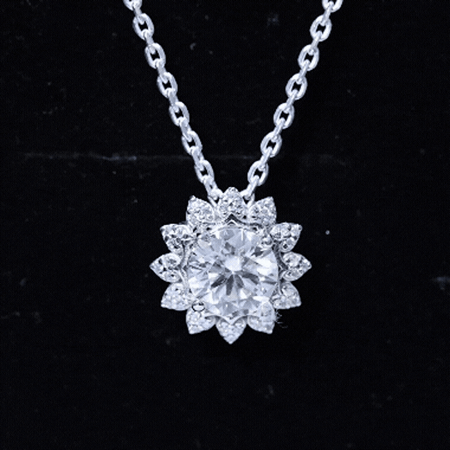 Certified 2 Carat Moissanite Sunflower Pendant Necklace with Silver Chain D-VS1 92.5 Sterling Silver - Rosec Jewels