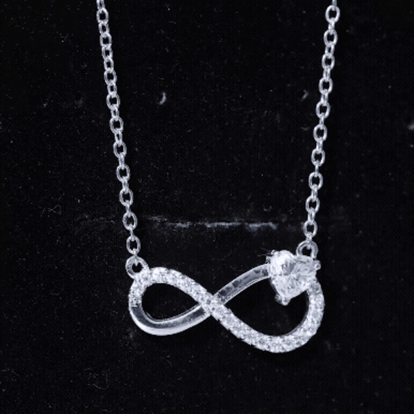 Certified Moissanite Heart Infinity Necklace in Silver D-VS1 92.5 Sterling Silver - Rosec Jewels
