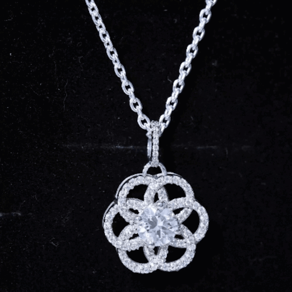 Certified Moissanite Flower Necklace with Silver Chain D-VS1 92.5 Sterling Silver - Rosec Jewels