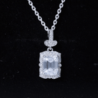 2.8 Carat Vintage Inspired Moissanite Emerald Cut Necklace With Silver Chain D-VS1 92.5 Sterling Silver - Rosec Jewels