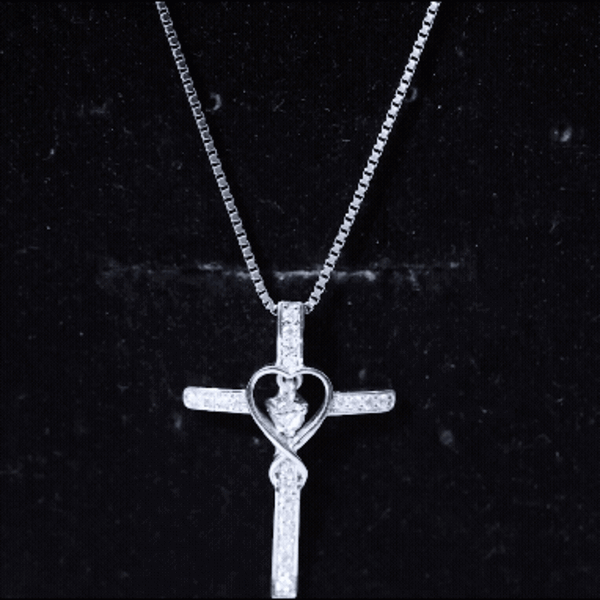 Certified Moissanite Catholic Cross Heart Necklace D-VS1 92.5 Sterling Silver - Rosec Jewels