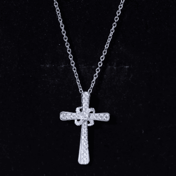 Certified Moissanite Cross Pendant with Silver Chain D-VS1 92.5 Sterling Silver - Rosec Jewels