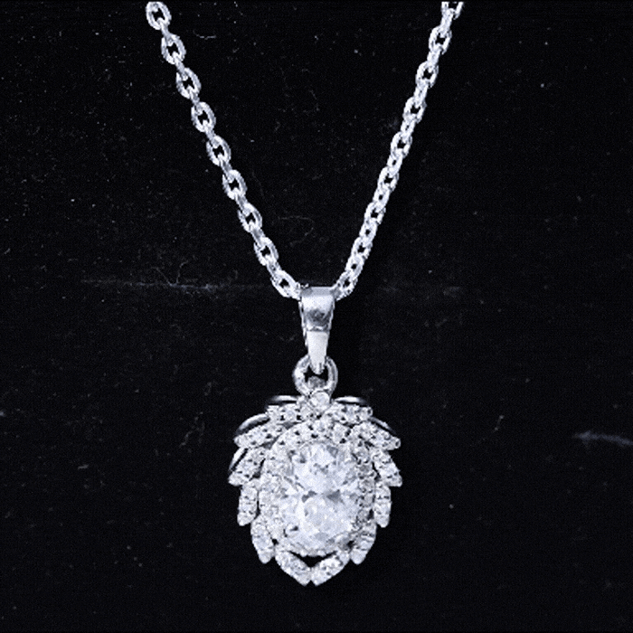 1.29 Carat Oval Shaped Moissanite Wedding Necklace With Silver Chain D-VS1 92.5 Sterling Silver - Rosec Jewels