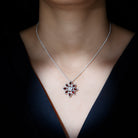 Certified 1.36 Carat Moissanite Statement Flower Necklace with Garnet D-VS1 92.5 Sterling Silver - Rosec Jewels