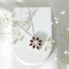 Certified 1.36 Carat Moissanite Statement Flower Necklace with Garnet D-VS1 92.5 Sterling Silver - Rosec Jewels