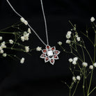 Certified 1.36 Carat Moissanite Statement Flower Necklace with Garnet D-VS1 92.5 Sterling Silver - Rosec Jewels