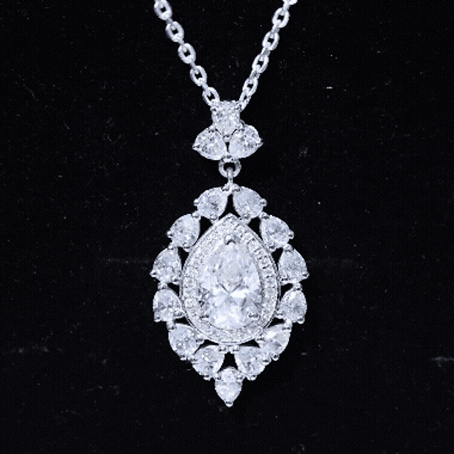 Certified 2.2 Carat Pear Shaped Moissanite Bridal Necklace with Silver Chain D-VS1 92.5 Sterling Silver - Rosec Jewels