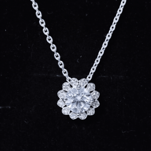 Certified 2 CT Moissanite Statement Flower Necklace with Silver Chain D-VS1 92.5 Sterling Silver - Rosec Jewels