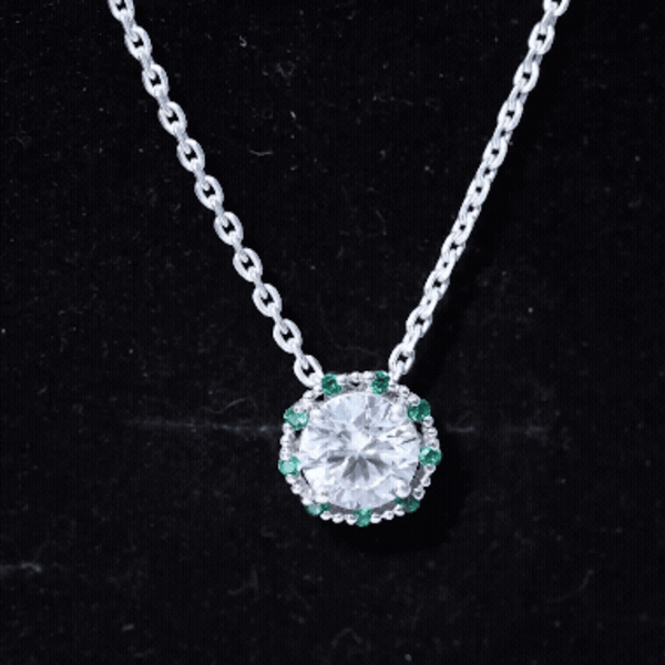 Vintage Style 2 CT Moissanite Solitaire Pendant with Lab Emerald D-VS1 92.5 Sterling Silver - Rosec Jewels