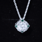 2 Carat Moissanite Vintage Inspired Necklace with Lab Emerald D-VS1 92.5 Sterling Silver - Rosec Jewels
