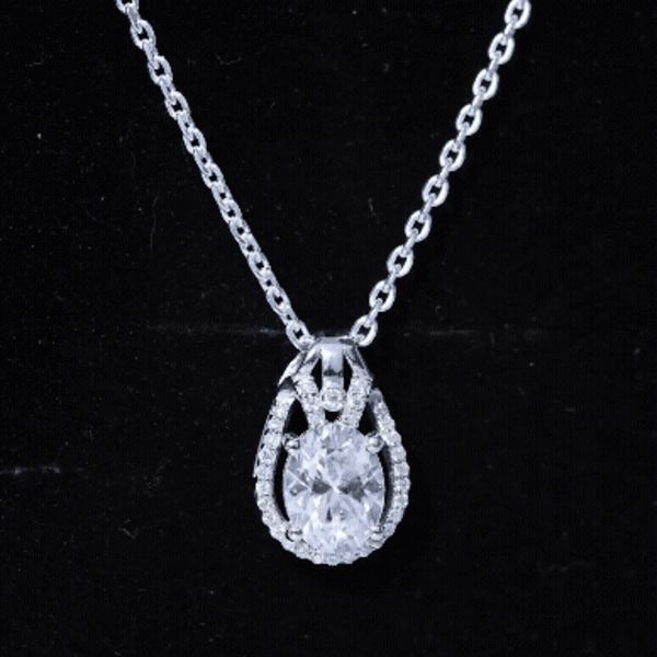 2 Carat Oval Cut Moissanite Drop Necklace For Wedding D-VS1 92.5 Sterling Silver - Rosec Jewels