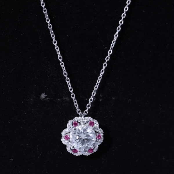 Certified 2 Carat Moissanite Statement Necklace with Lab Ruby D-VS1 92.5 Sterling Silver - Rosec Jewels