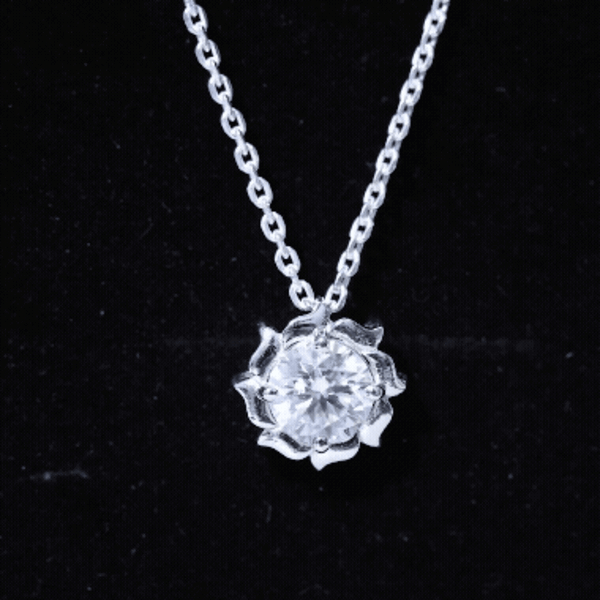 2 Carat Solitaire Moissanite Flower Pendant with Silver Chain D-VS1 92.5 Sterling Silver - Rosec Jewels