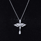Certified Moissanite Angel Wings Cross Necklace with Silver Chain D-VS1 92.5 Sterling Silver - Rosec Jewels