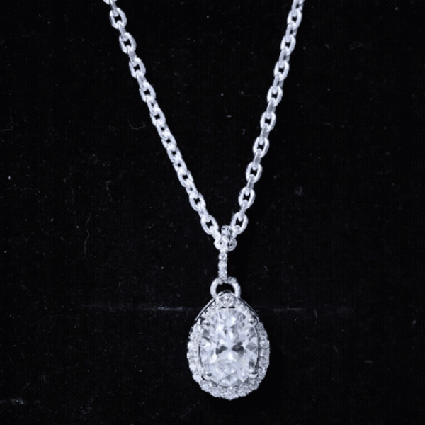 Certified 1.2 Carat Oval Moissanite Bridal Necklace For Wedding in Silver D-VS1 92.5 Sterling Silver - Rosec Jewels