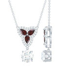 Certified Moissanite and Garnet Designer Bridal Necklace in Silver D-VS1 92.5 Sterling Silver - Rosec Jewels