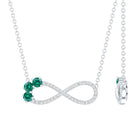 Lab Created Emerald and Moissanite Infinity Necklace with Chain AAAA 92.5 Sterling Silver - Rosec Jewels