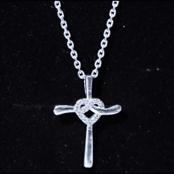 Certified Moissanite Cross Heart Pendant Necklace with Silver Chain D-VS1 92.5 Sterling Silver - Rosec Jewels