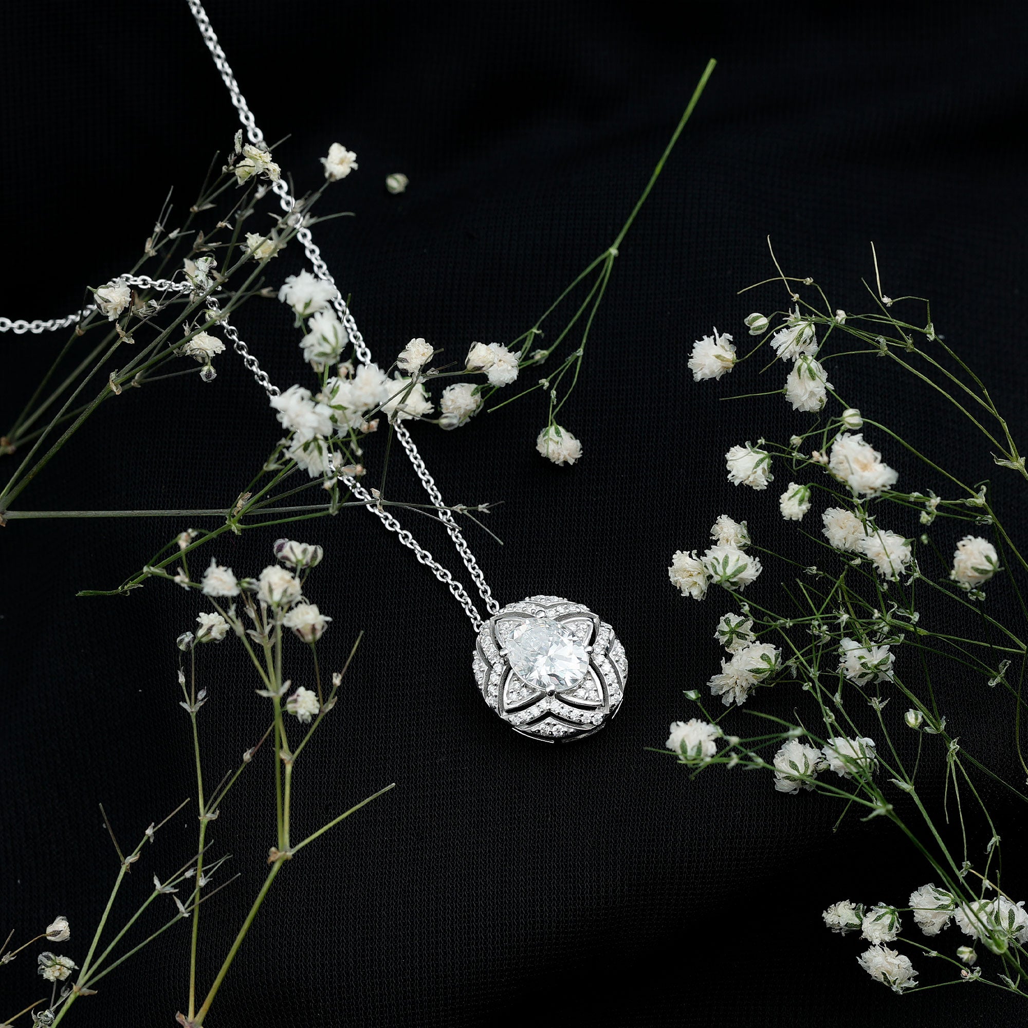 Art Deco Style 2 Carat Moissanite Designer Necklace with Silver Chain D-VS1 92.5 Sterling Silver - Rosec Jewels