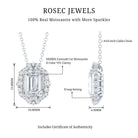 Certified 2.8 Carat Emerald Cut Moissanite Wedding Necklace in Silver D-VS1 92.5 Sterling Silver - Rosec Jewels