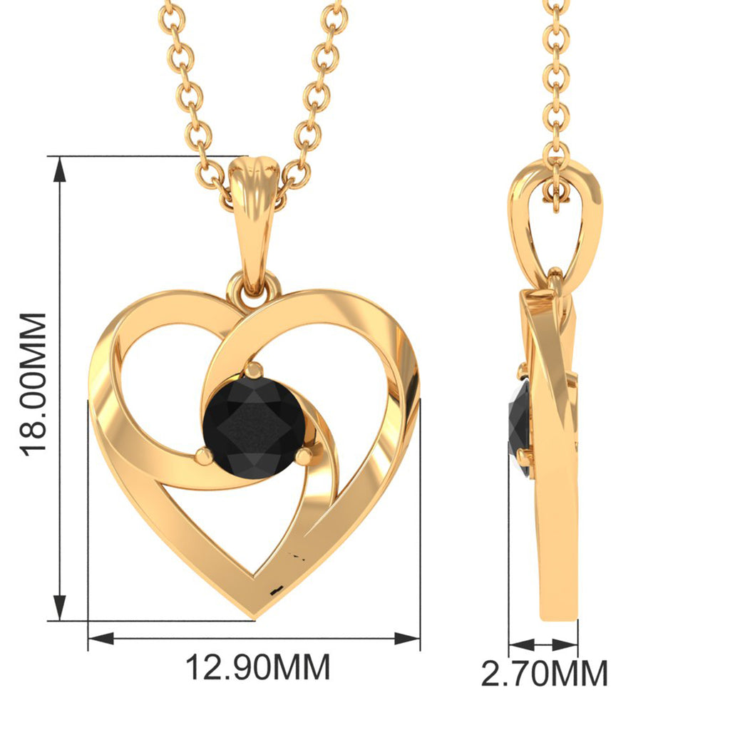 Minimal Black Onyx Gold Heart Necklace For Women Black Onyx - ( AAA ) - Quality - Rosec Jewels